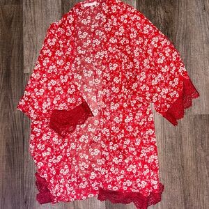 Maurice’s red and off white kimono cover up